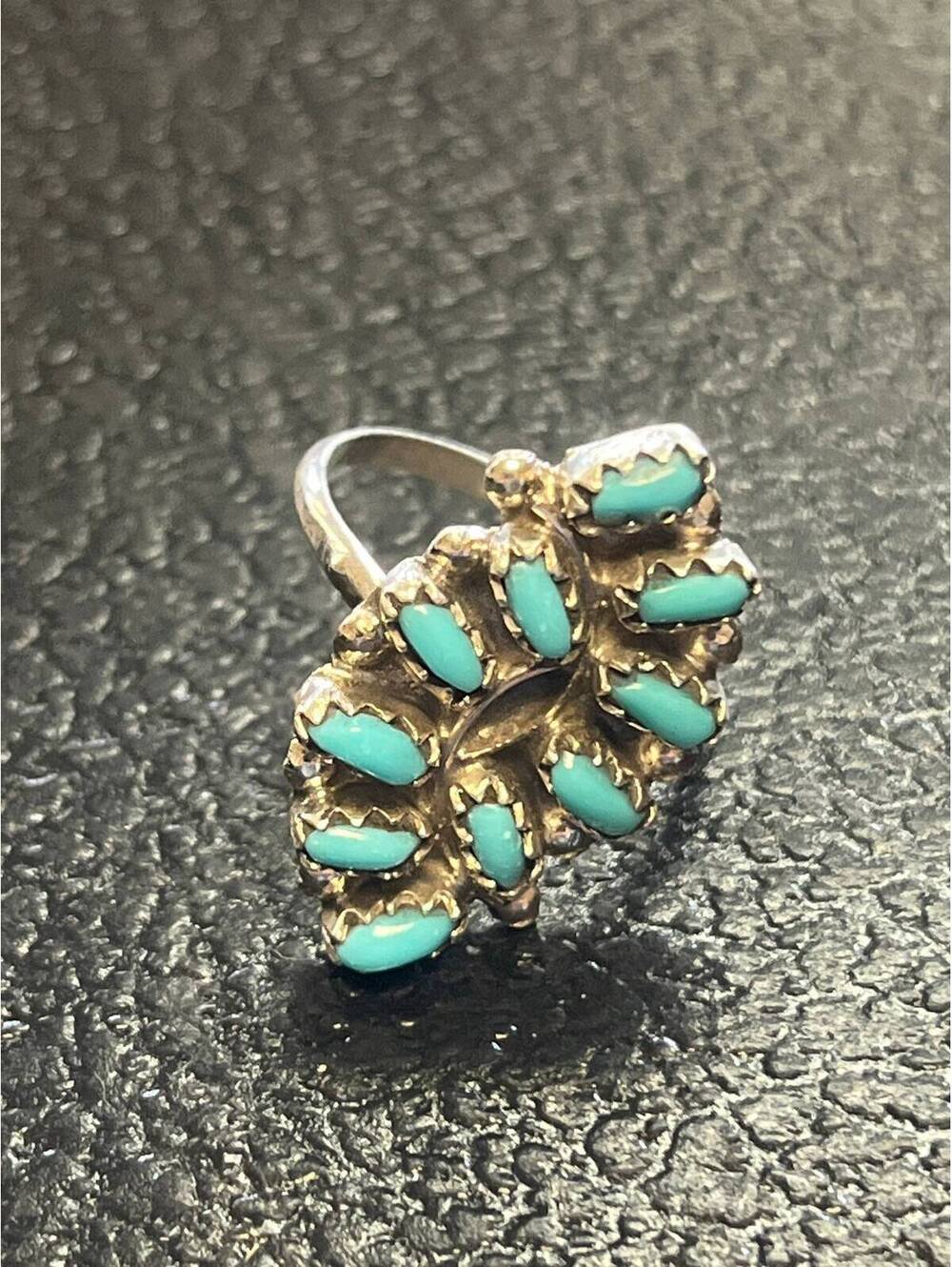 Zuni handmade sterling silver turquoise ring size 6
